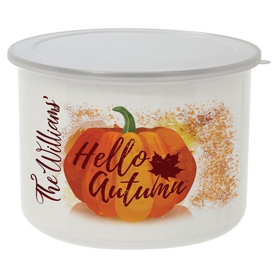 Tall Enamel Container with Flexible Plastic Lid