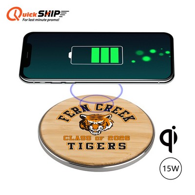 Chayes Bamboo 15W Qi Wireless Charger with Custom Imprint