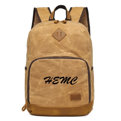 Vintage Waxed Canvas Leather Backpack Laptop Waterproof