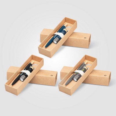 Reborn Recycled Aluminum Bamboo Accented Pen & Flashlight Gift Set - Full-Color Inkjet