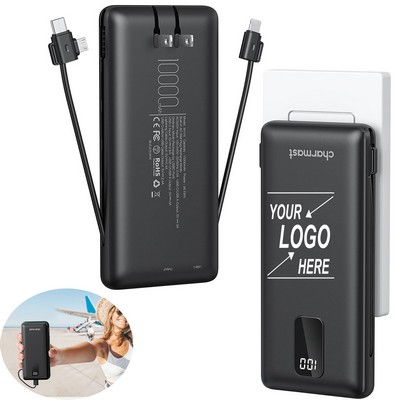 10000mah Power Bank with AC Wall Plug Cables