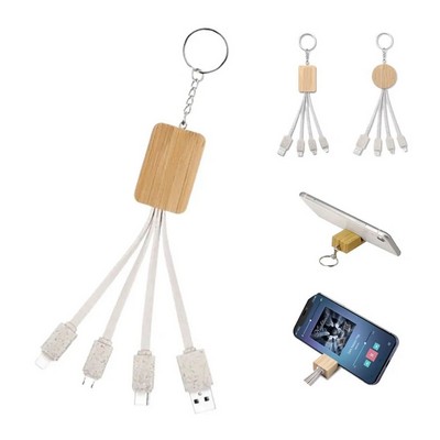 Rectangle Bamboo 3" 1 USB Charging Cable