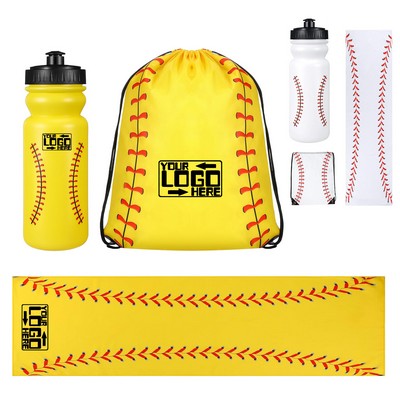 Baseball Softball Soccer Cooling Towel Sport Water Bottle and Drawstring Bag