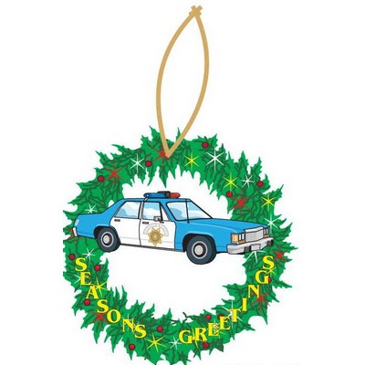 Police Car Executive Wreath Ornament w/ Mirrored Back (6 Square Inch)