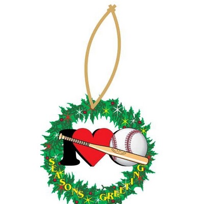 I Love Baseball w/ Bat Wreath Ornament w/ Black Back (3 Square Inch)