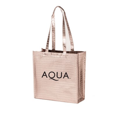Glam Metallic Croc Shopper Bag - 14"x14"x5.5"
