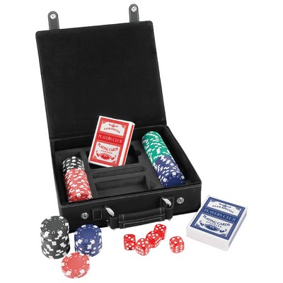 Black/Gold Leatherette 100 Chip Poker Set