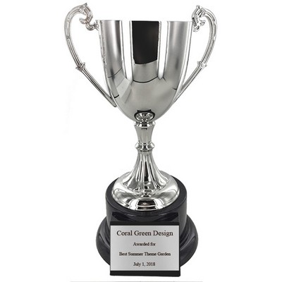 15 ½" Nickel Plated Polished Trophy Cup w/Black Base