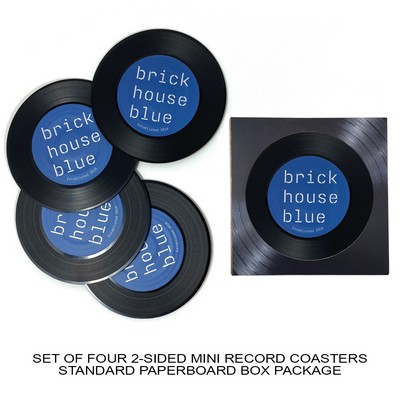 2-Sided Mini Record Coasters - Sets of 4 - Paperboard Box W/ Label On Back
