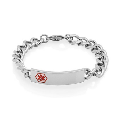 CJ Steelx Medic Alert ID Cuban Chain Bracelet - Silver