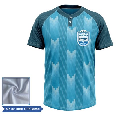 Sublimation UPF Mesh 2-Button Baseball Henley - Men Women