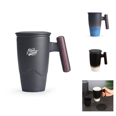 11oz Ceramic Mug with Removable Filter and Coaster