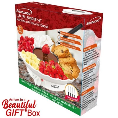 Electric Fondue Pot Set (White) With 3 Section Tray And 4 Dipping Forks