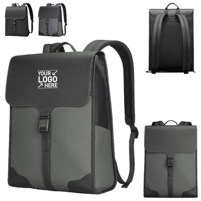 PU Leather Laptop Backpack with Magnetic Snap