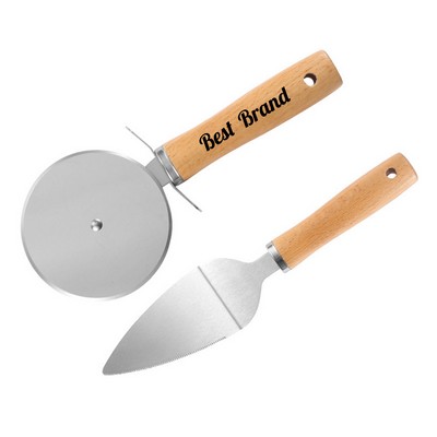 Pizza Cutter And Server Set Stainless Steel With 360 Roller