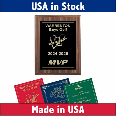 Walnut Wood Award Plaque with Laser Engraved Plate-9x12