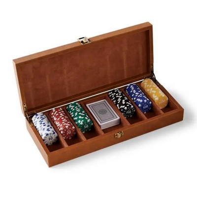 8" Elegant Wooden Rosewood Poker Set w/ Cards & Chips