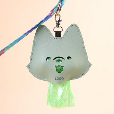 Cartoon Puppy Waste Bag Dispenser Premium Vegan Leather Pet Poop Bag Holder with Leash Clip