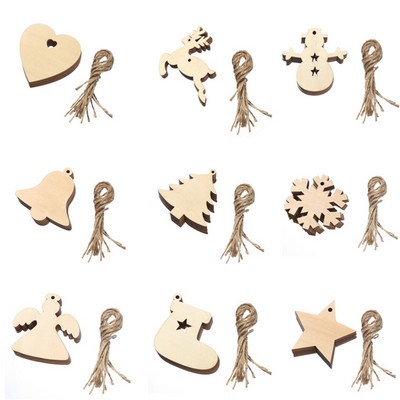 Hand-Carved Wooden Christmas Ornaments Set - Festive Holiday Decor