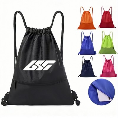 Football Shape Fabric Drawstring Bag With Pocket