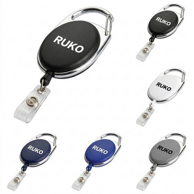 Oval Carabiner Retractable Badge Reel with Chrome Border and Belt Clip