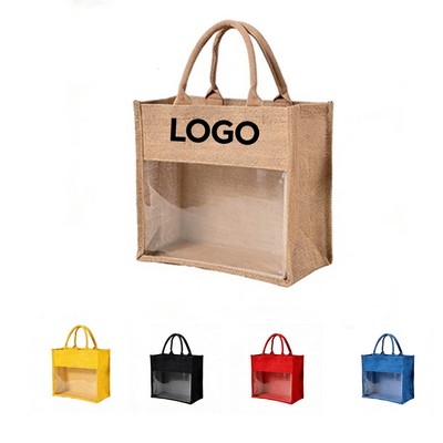 Jute Tote Bag With Clear Window