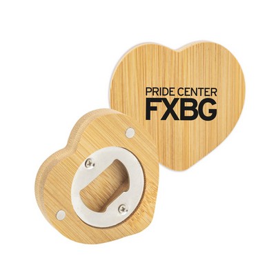 Heart-shaped Bamboo Bottle Opener w/ Magnet