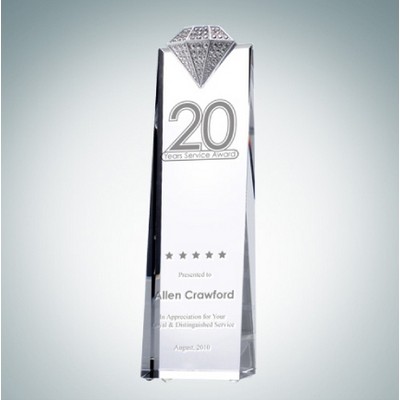 8 1/4" Luxury Diamond Tower Optical Crystal Award w/ Metal Diamond