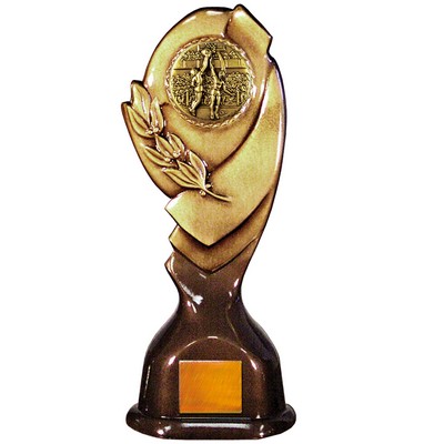Stock Classic 12" Trophy with a 2" Basketball Female Coin with Engraving Plate