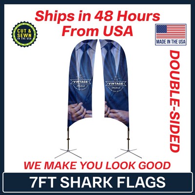 7' Shark Flag - Double Sided w/ Chrome X Base - Made in the USA