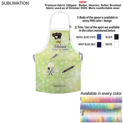 Domestic made Bib Apron, 2 Pockets, Adjustable Neck, Sublimated (25"x28")