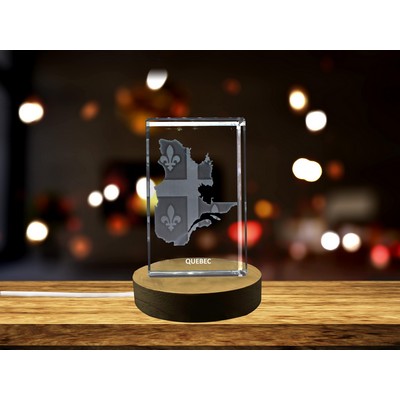 Quebec 3D Engraved Crystal Trophy Award w/LED Base - Recognition Gift