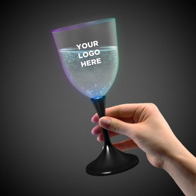 10 Oz. Laser Engraved Light Up Frosted Wine Glass w/Black Stem