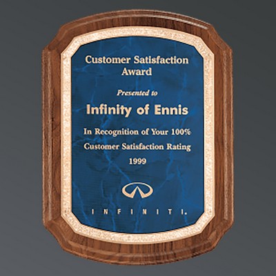 Genuine American Walnut Scalloped Plaque, Sapphire Marble Plate w/Florentine, Small (7"x9")