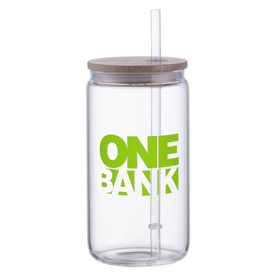 Doto 18 oz Glass Jar w/ Straw & Bamboo Lid