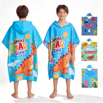 Kids Hooded Beach Poncho Towel Full Print Cover Up