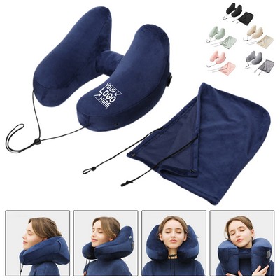 Inflatable Neck Pillow with Detachable Hood