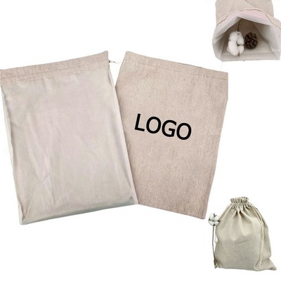 Two Tier Linen Bread Bag with Drawstring Closure