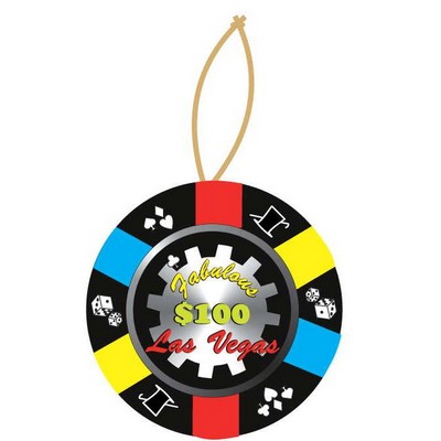 Las Vegas $100 Poker Chip Ornament w/ Clear Mirrored Back (6 Square Inch)