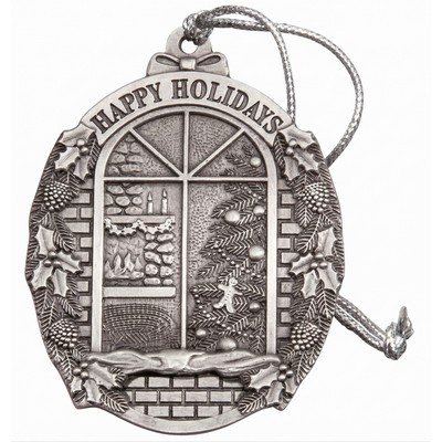 Full Size Stock Design Happy Holidays Window Pewter Ornament