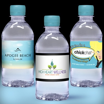 12 Oz. Custom Label Water w/Berry Blue Flat Cap - Clear Bottle