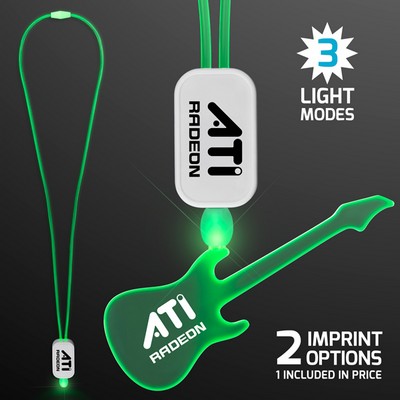 Neon Look Green Light Up Lanyard Necklace with Acrylic Guitar Pendant - PRINTED