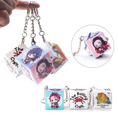 Full-color Mini Fun Puzzle Cube with Keychain-9 Panels