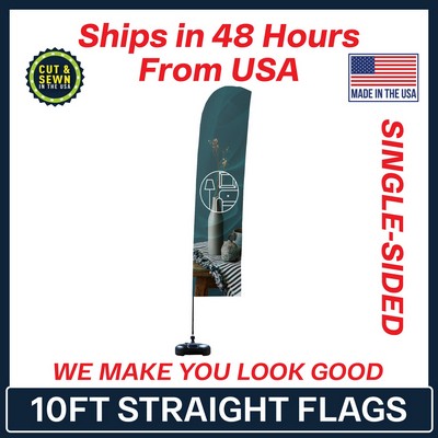 10' Single Sided Premium Straight Flag with Plastic Water Base & Carry Bag - Made in the USA