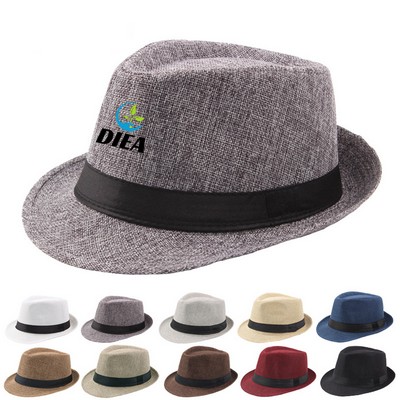 Classic Breathable Cotton Linen Fedora Hat