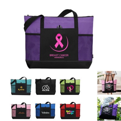 Premium Zippered Tote Bag with Mesh Pockets
