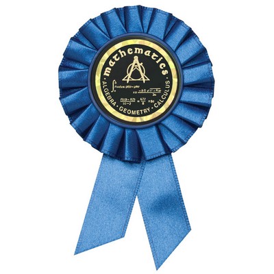 Blue Rosette Award Ribbon with 2" Mathmatics Award Mylar Insert (3 1/2" x 6")