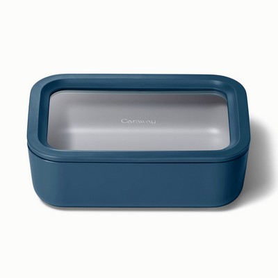 Caraway 6.6 Cup Glass Food Container Rectangular Shape W/ Lid Navy