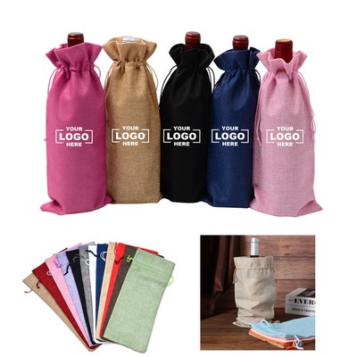 Wine Size Burlap Drawstring Bag