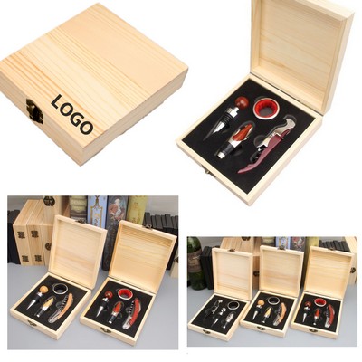 Wood Box Wine Accessory Set